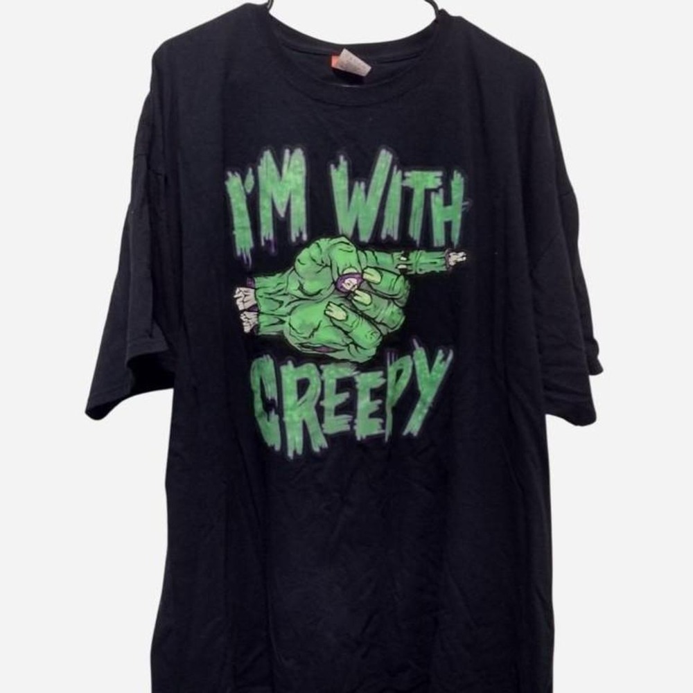 I'm With Creepy black and green cotton tee  women's 3XL halloween‎